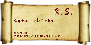 Kapfer Sándor névjegykártya